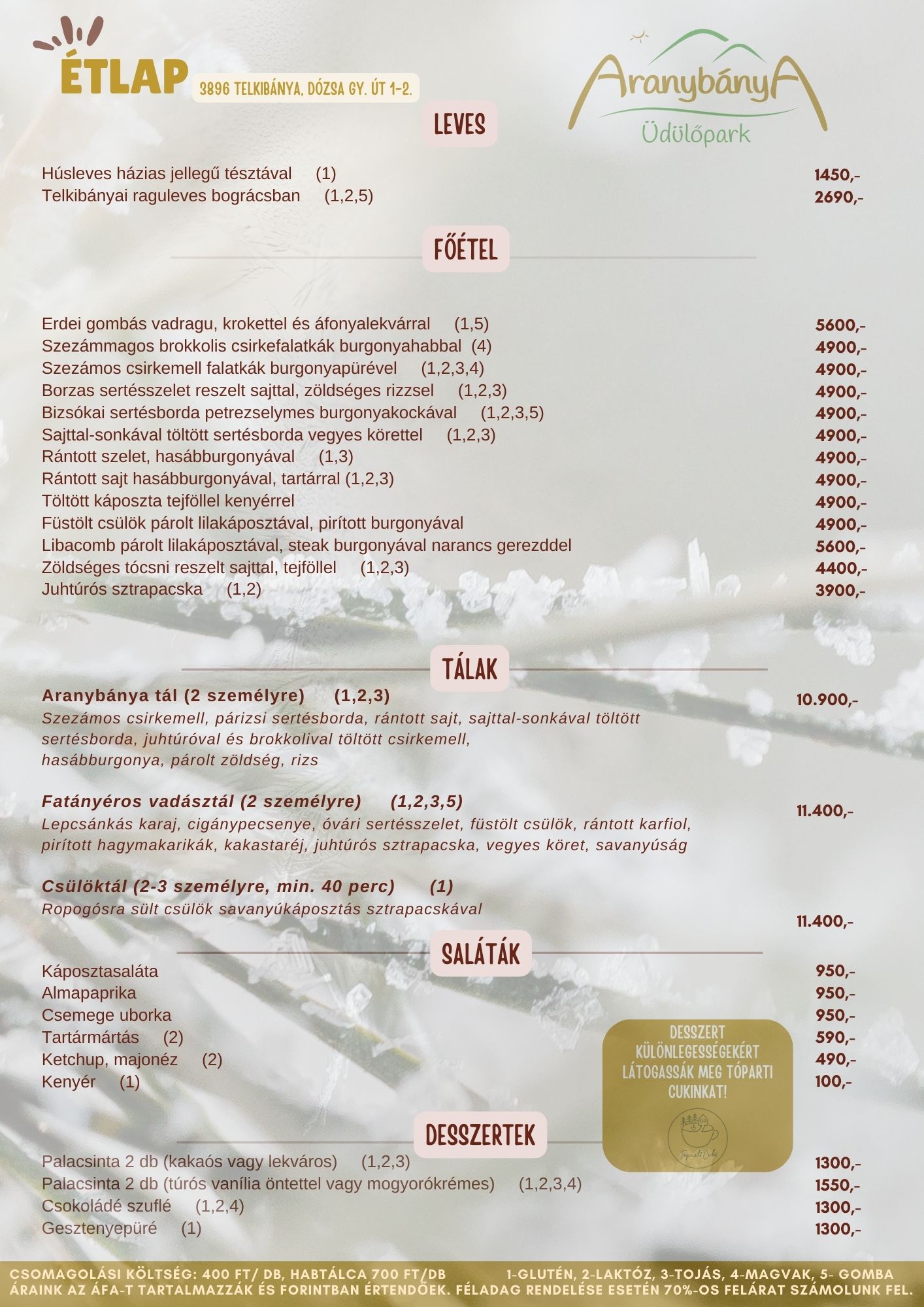 Étlap Telkibánya Aranybánya Üdülőpark